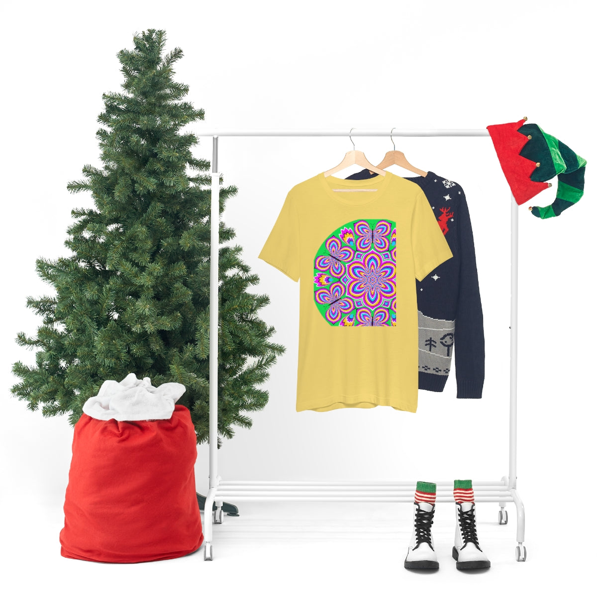 Unisex Jersey Short Sleeve Tee "Optical illusion Colorful flower and butterflies"