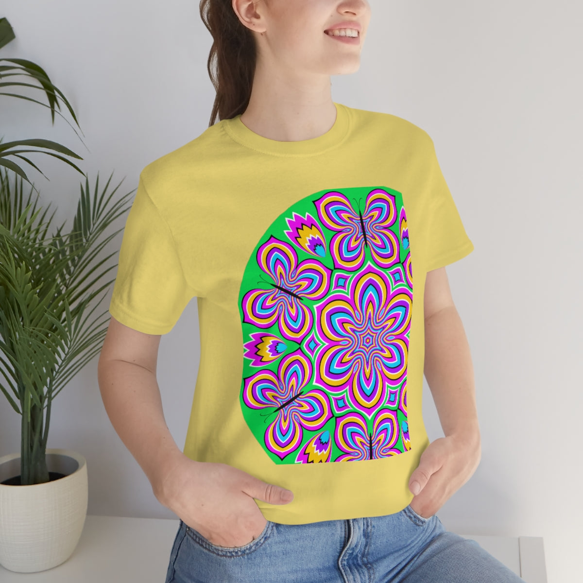 Unisex Jersey Short Sleeve Tee "Optical illusion Colorful flower and butterflies"