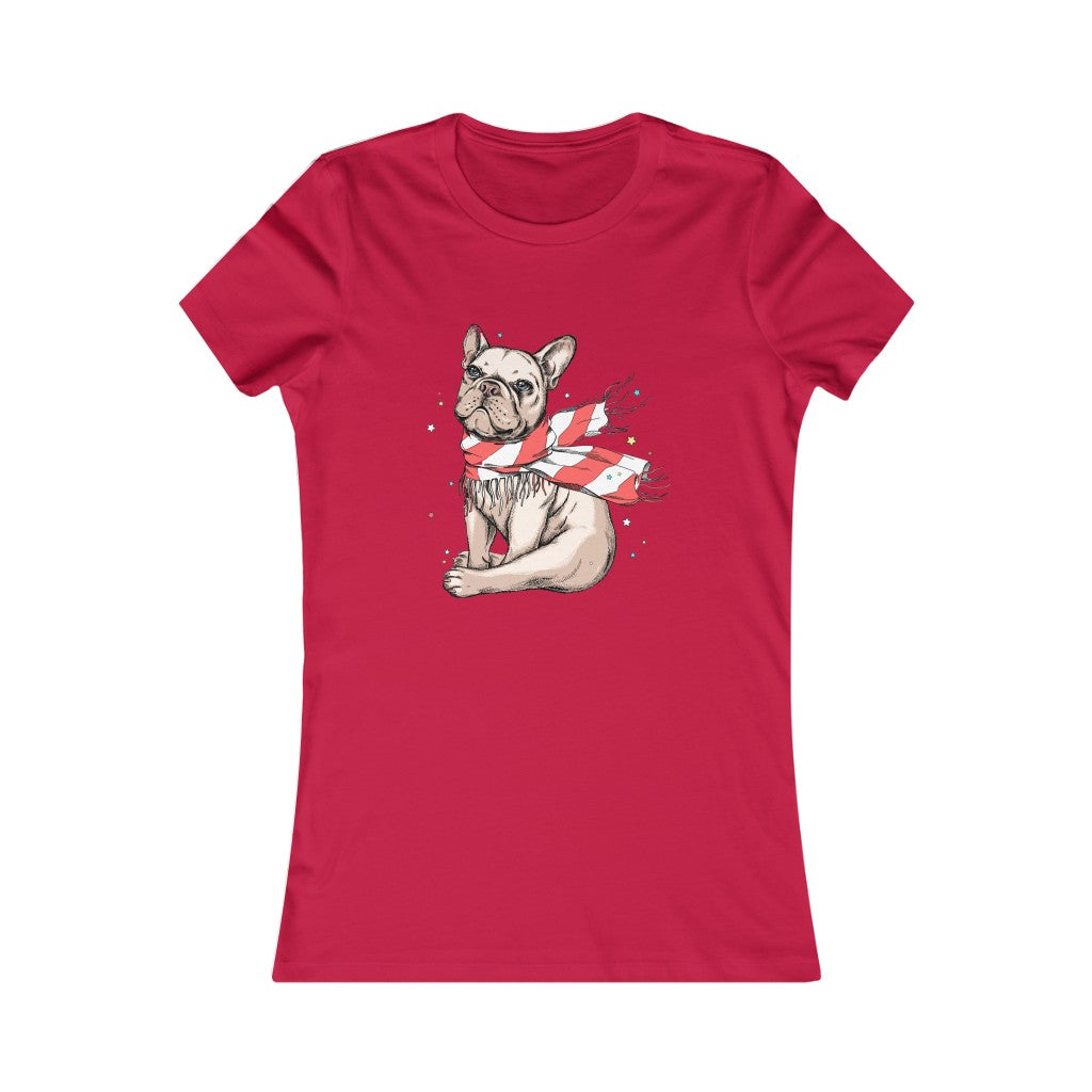 Women's Favorite Tee "French bulldog in a striped scarf"