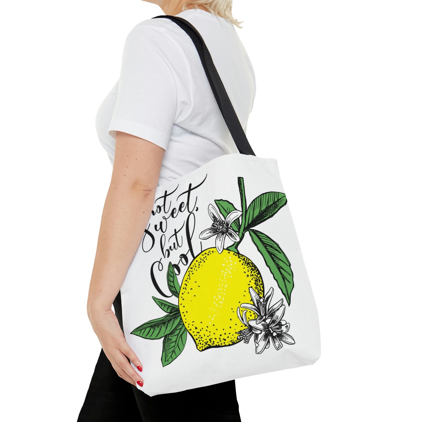 AOP Tote Bag 2 sides "Lemons with leaves and flowers"
