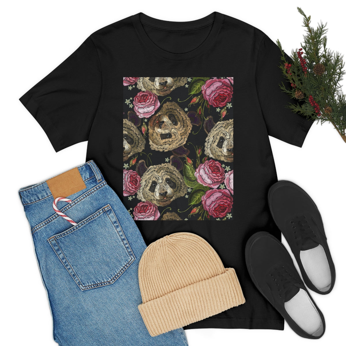 Unisex Jersey Short Sleeve Tee "Panda & flowers"