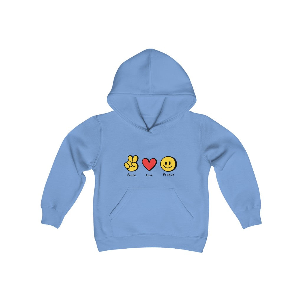Youth Heavy Blend Hooded Sweatshirt "Peace, love, positive"