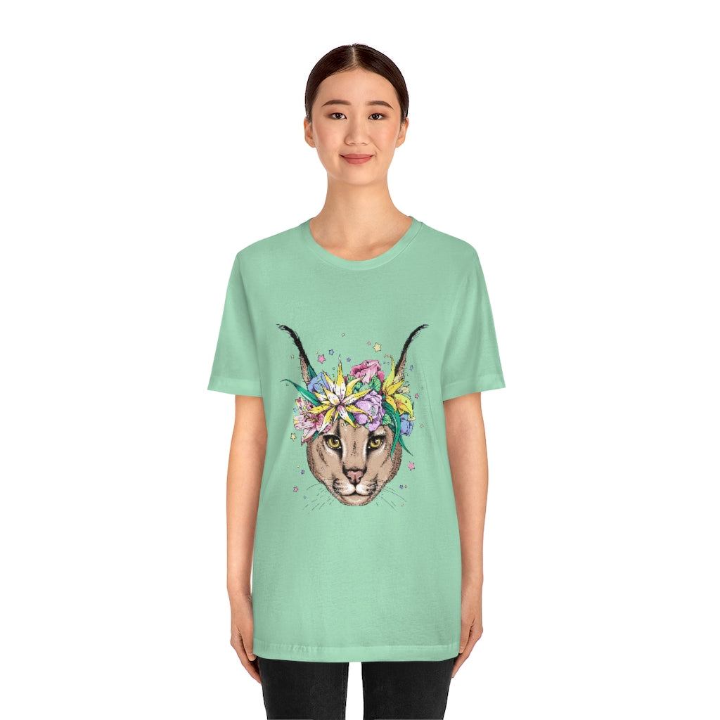 Unisex Jersey Short Sleeve Tee "Caracal with flowers"