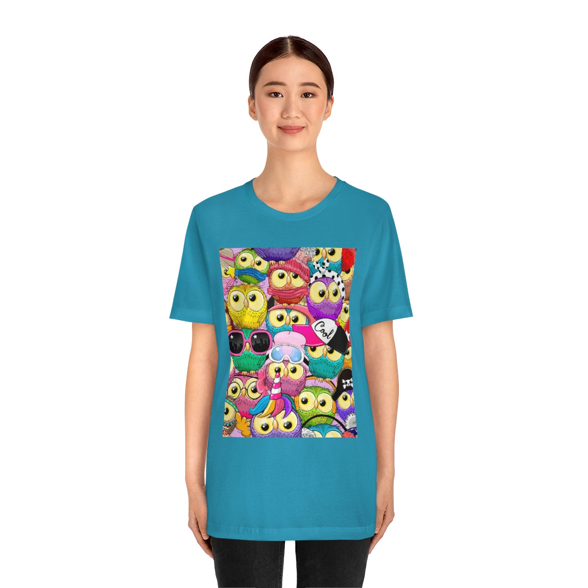 Unisex Jersey Short Sleeve Tee "Colorful Pattern with cute cartoon owls"