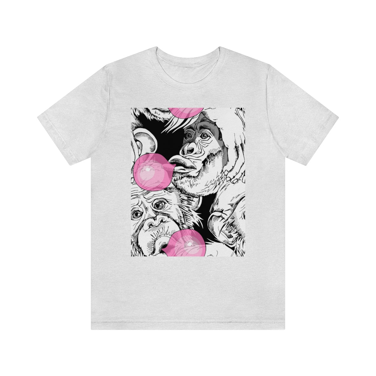 Unisex Jersey Short Sleeve Tee "Funny Monkey with a pink bubble gum"