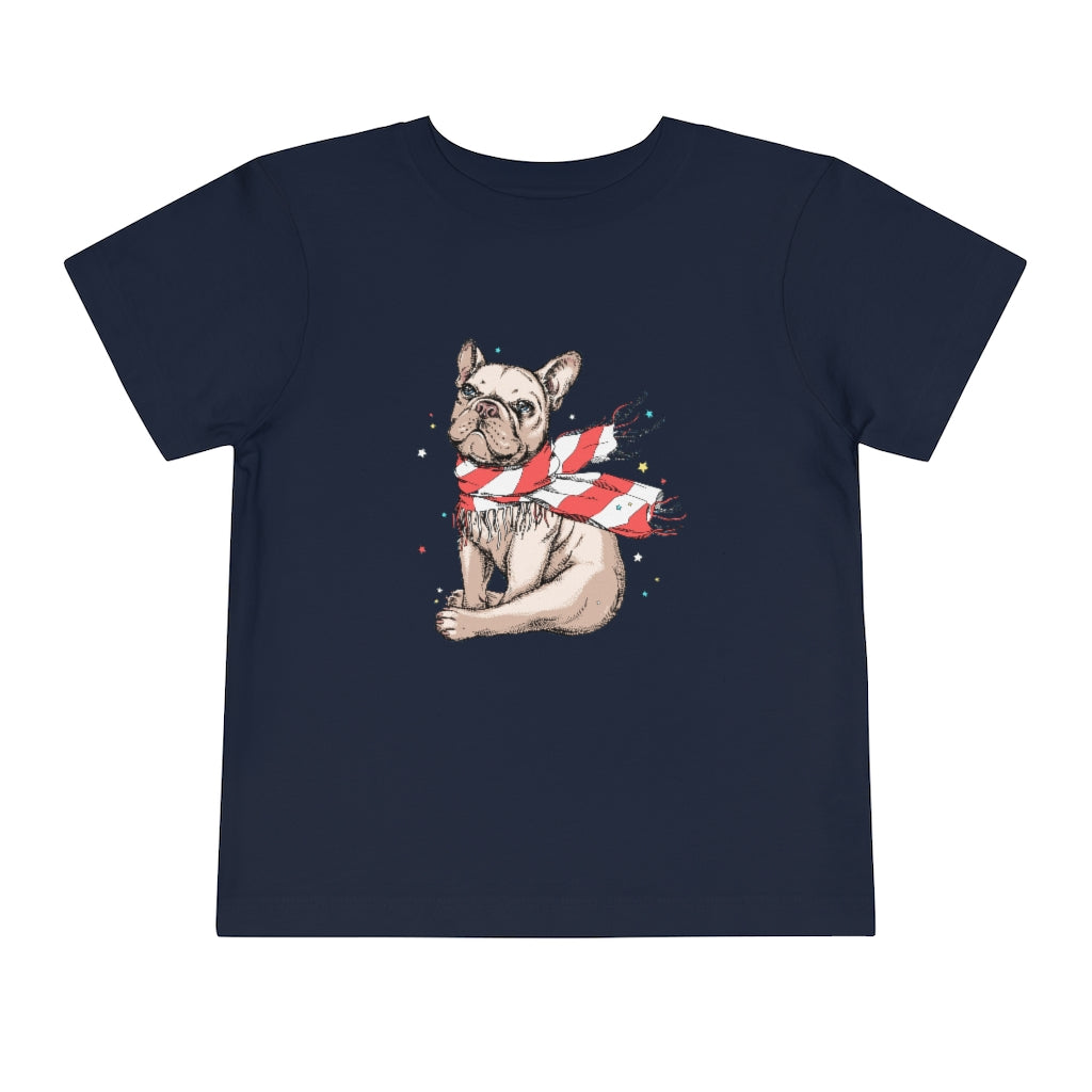 Kids Short Sleeve Tee "French bulldog in a striped scarf"
