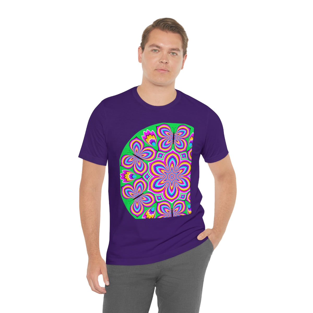 Unisex Jersey Short Sleeve Tee "Optical illusion Colorful flower and butterflies"