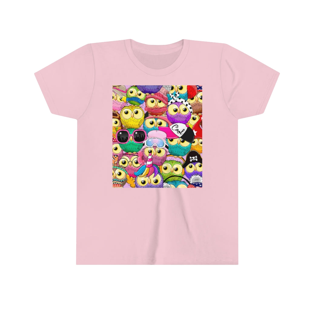 Youth Short Sleeve Tee "Colorful Pattern with cute cartoon owls"
