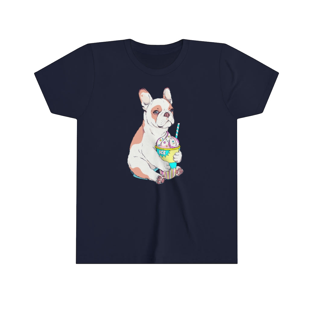 Youth Short Sleeve Tee "French bulldog & ice cream"