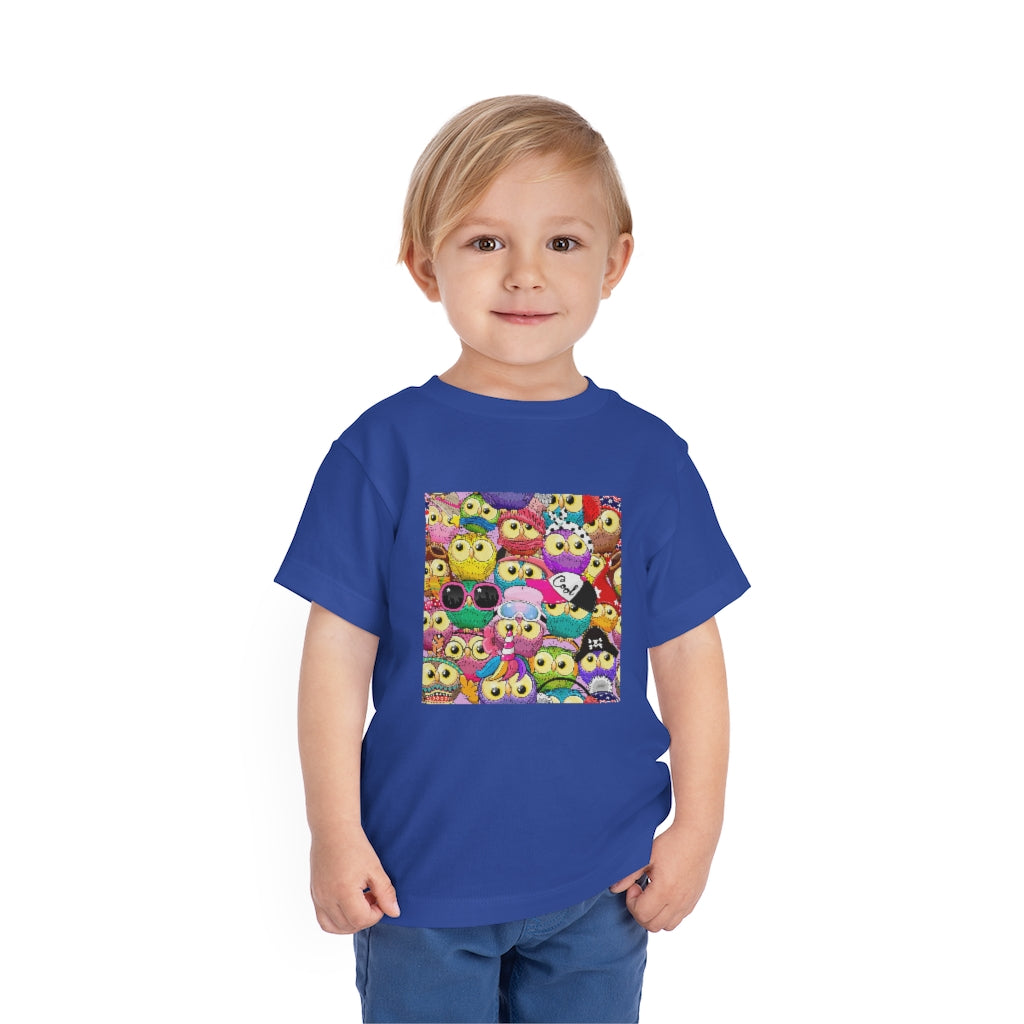 Kids Short Sleeve Tee "Colorful Pattern with cute cartoon owls"