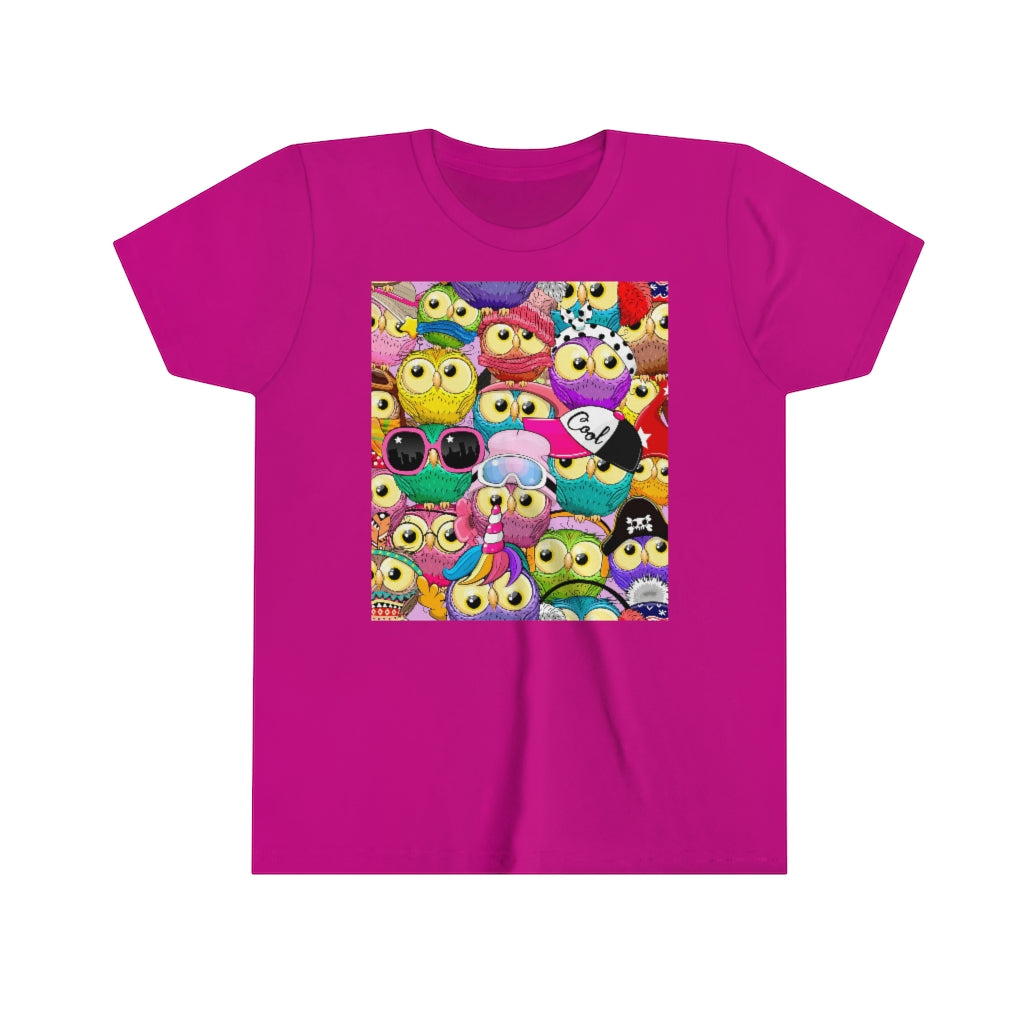 Youth Short Sleeve Tee "Colorful Pattern with cute cartoon owls"