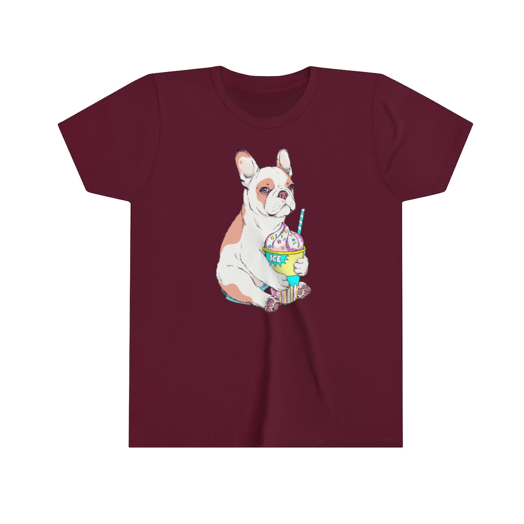 Youth Short Sleeve Tee "French bulldog & ice cream"