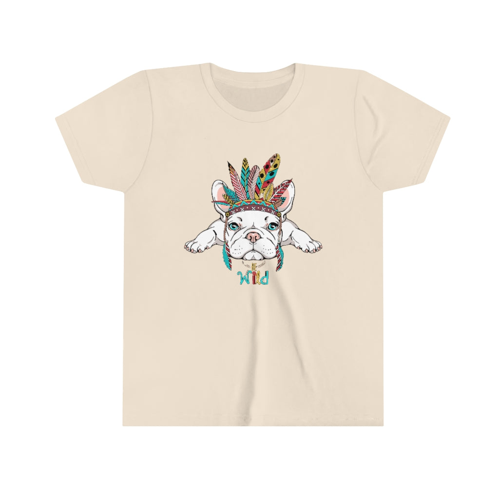 Youth Short Sleeve Tee "French bulldog in Indian headdress"