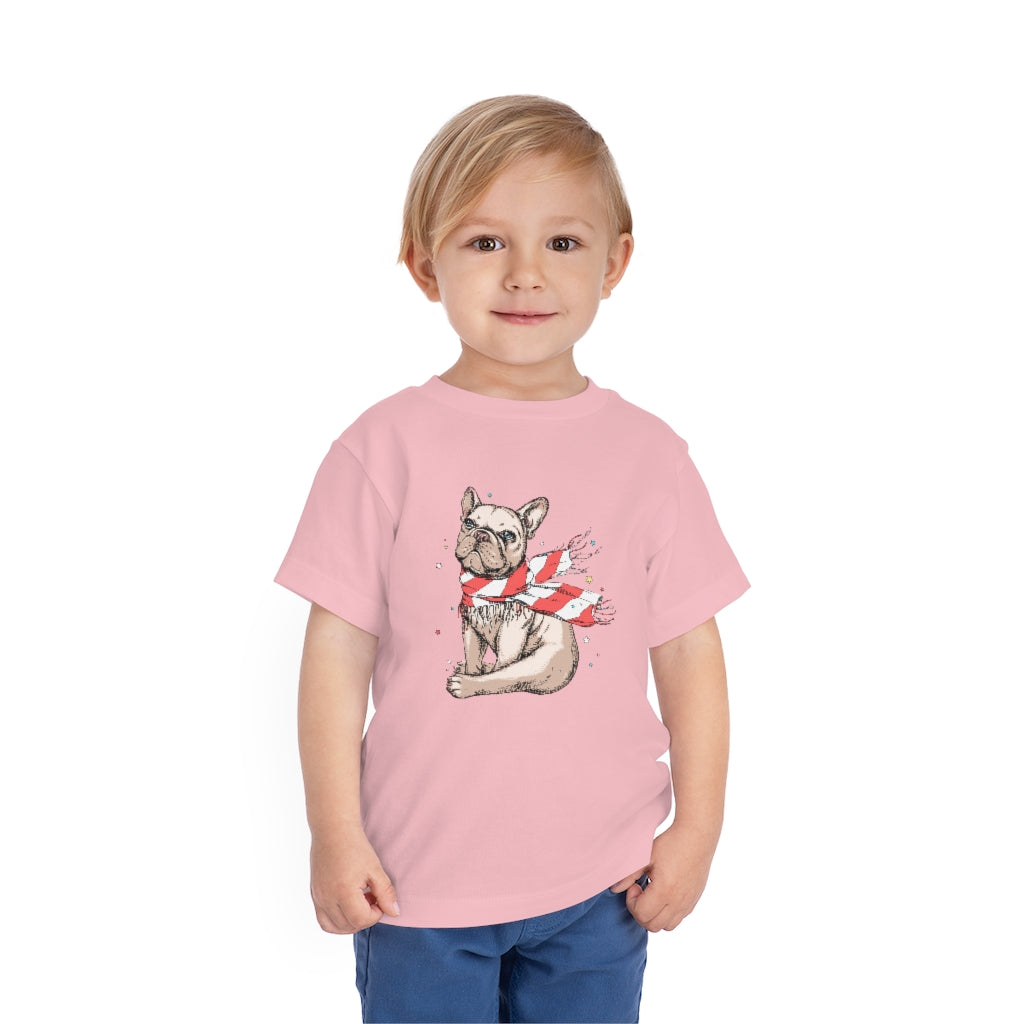 Kids Short Sleeve Tee "French bulldog in a striped scarf"