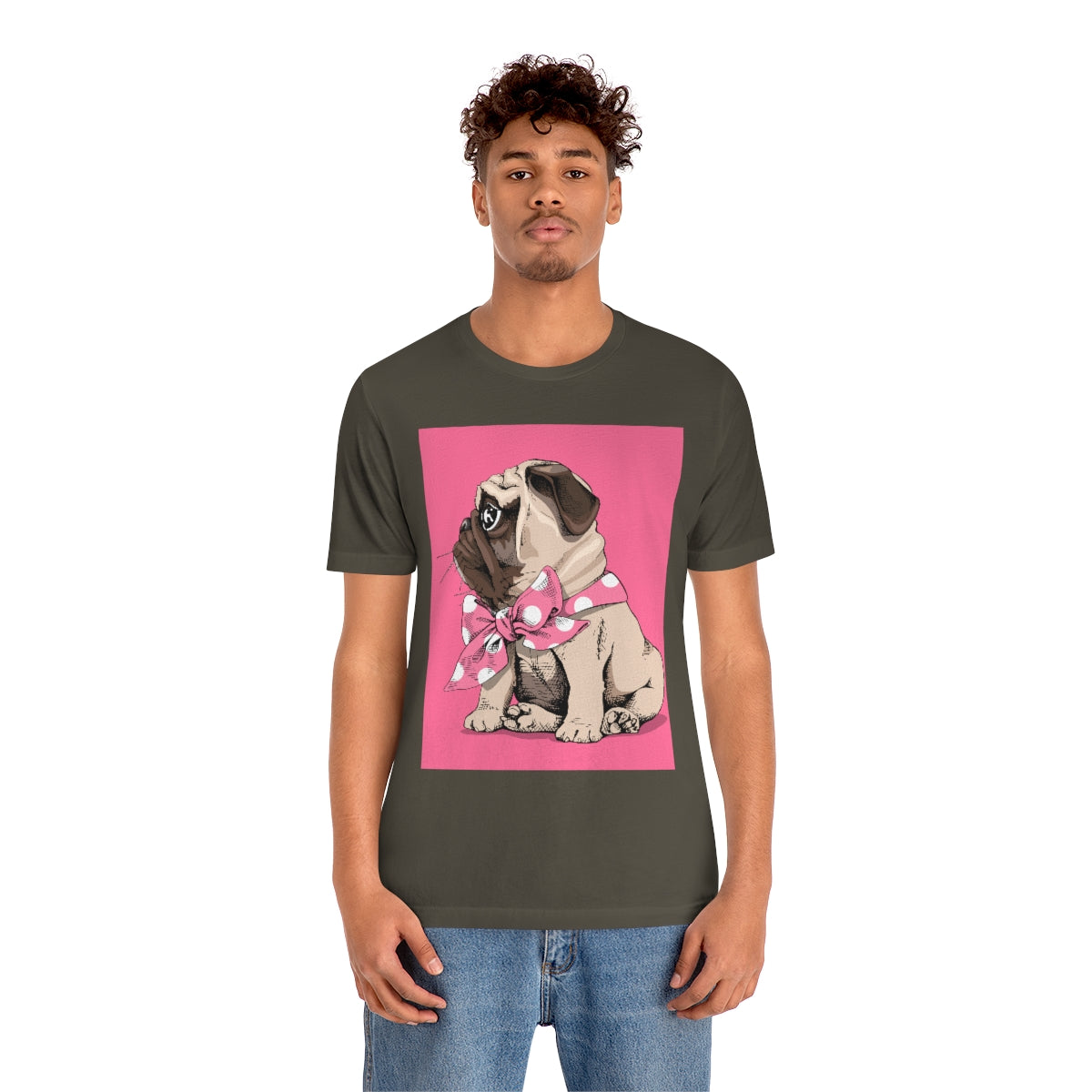 Unisex Jersey Short Sleeve Tee "Puppy Pug with a bow tie"