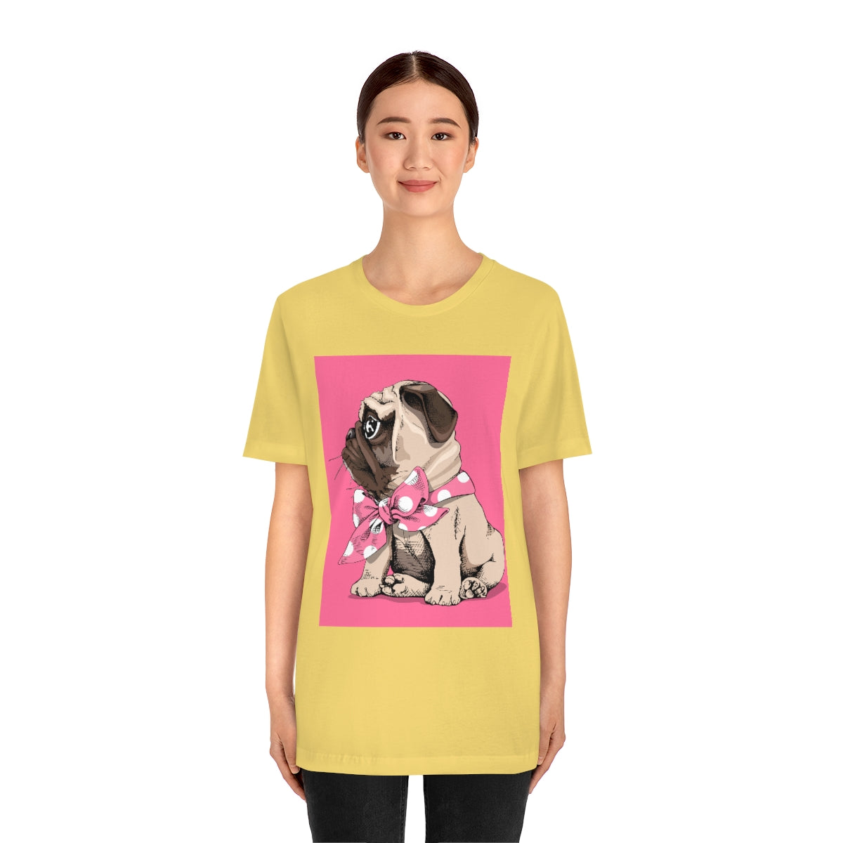 Unisex Jersey Short Sleeve Tee "Puppy Pug with a bow tie"