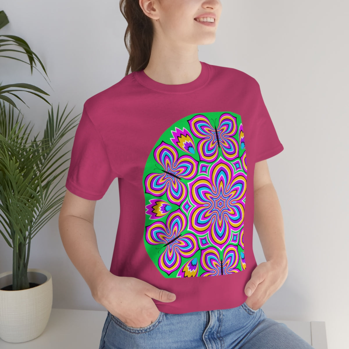 Unisex Jersey Short Sleeve Tee "Optical illusion Colorful flower and butterflies"