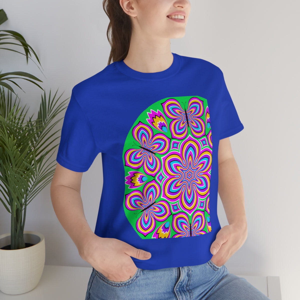 Unisex Jersey Short Sleeve Tee "Optical illusion Colorful flower and butterflies"