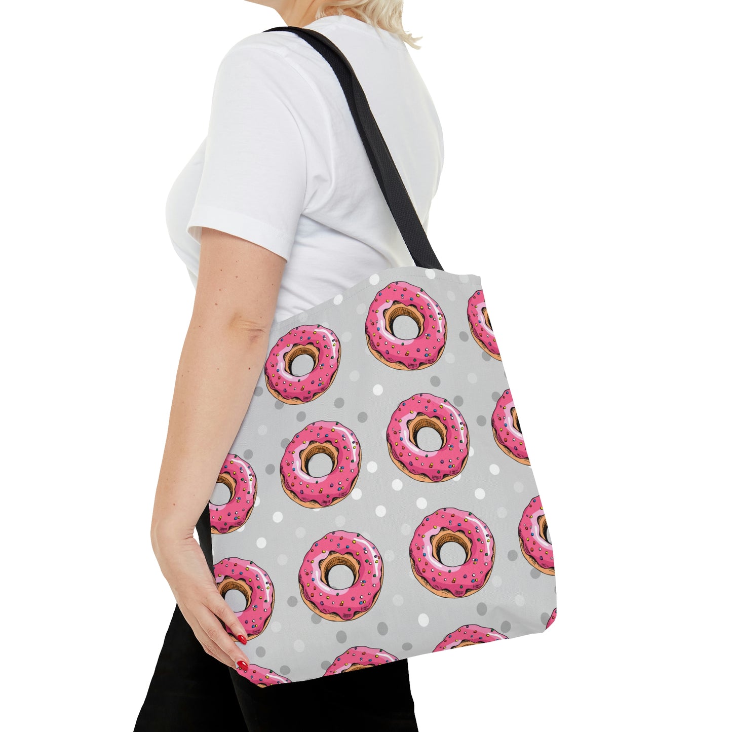 AOP Tote Bag "Pink donuts on the grey background"