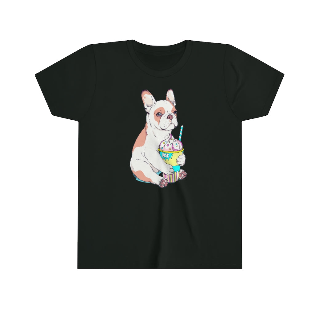 Youth Short Sleeve Tee "French bulldog & ice cream"