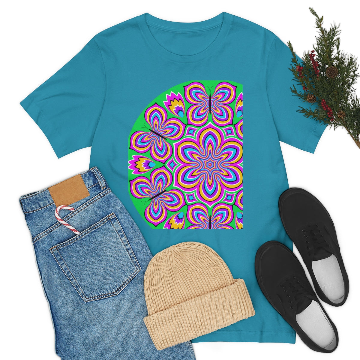 Unisex Jersey Short Sleeve Tee "Optical illusion Colorful flower and butterflies"