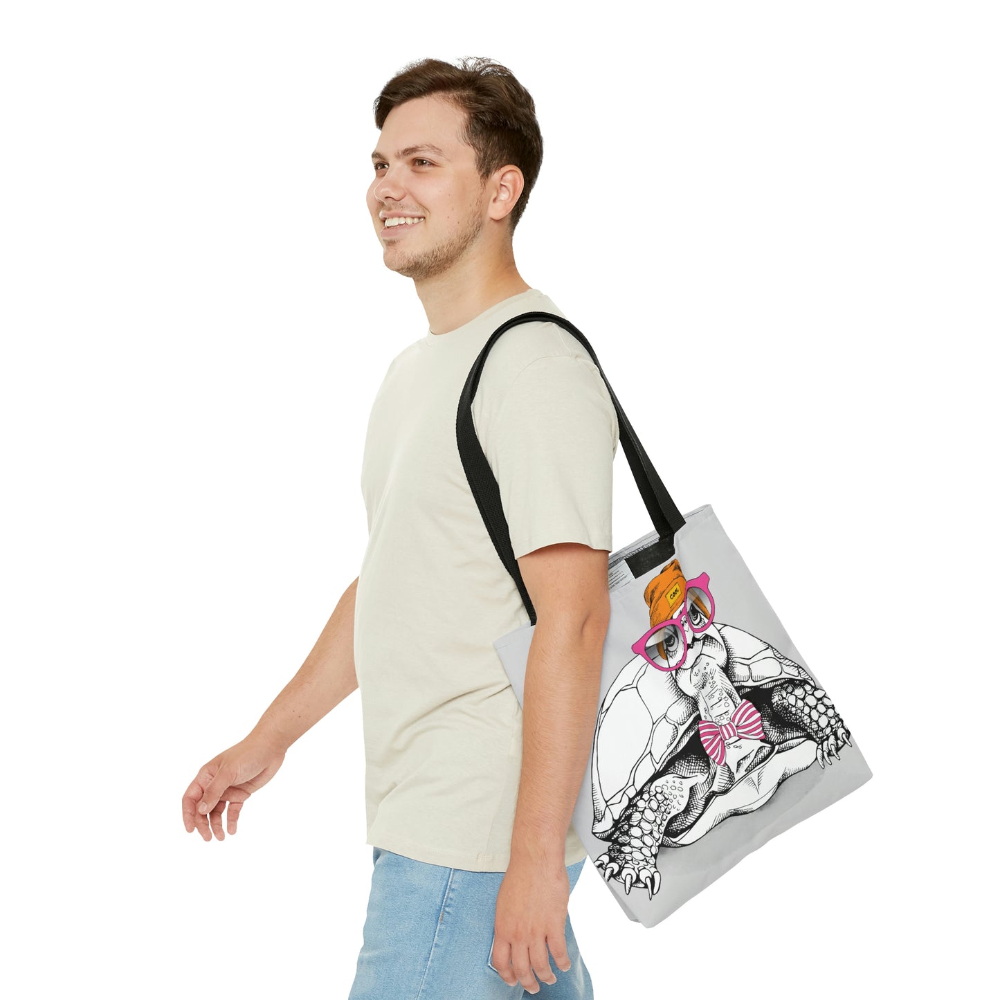 AOP Tote Bag "Turtle in a Hipster Hat with glasses"