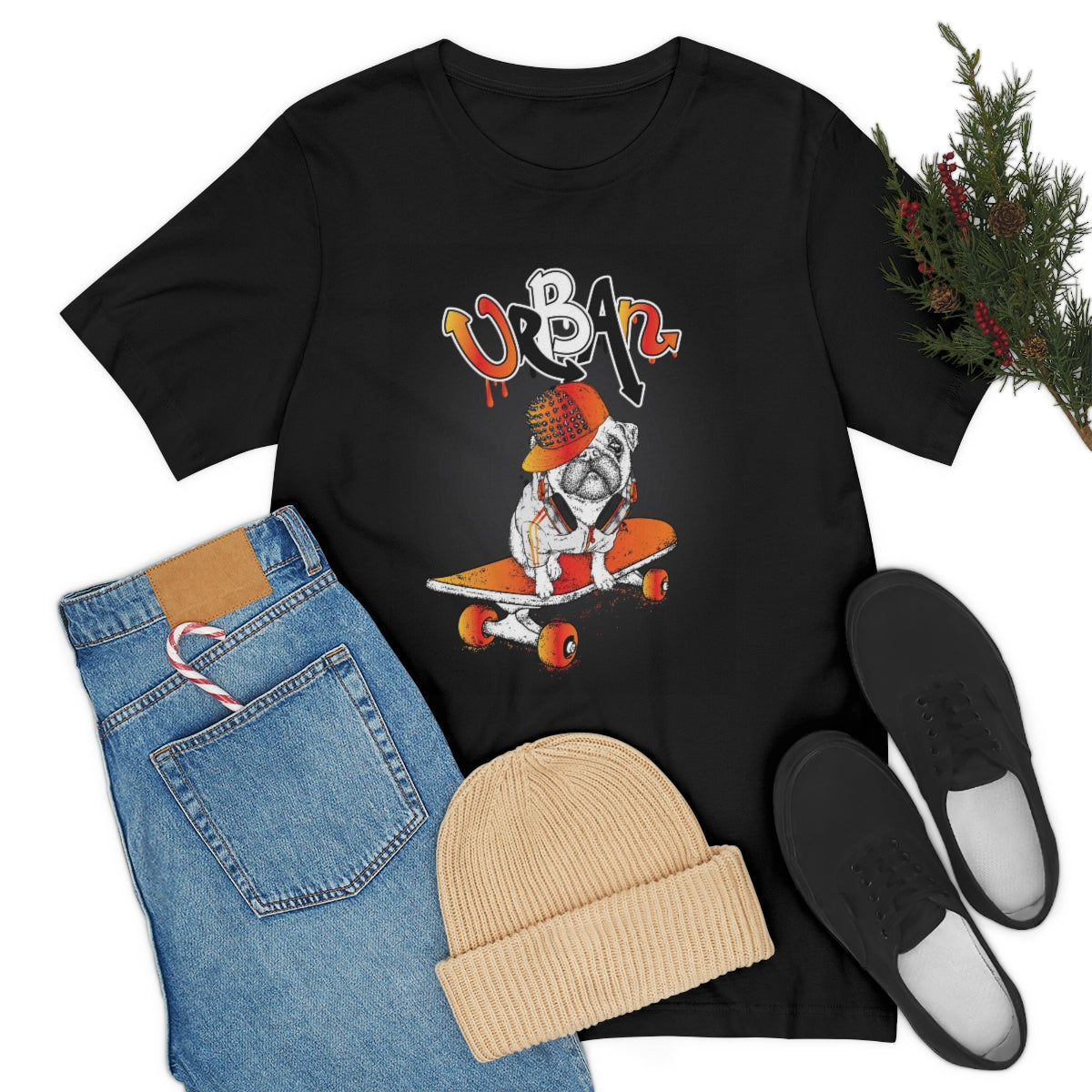 Unisex Jersey Short Sleeve Tee "Funny pug on a skateboard."