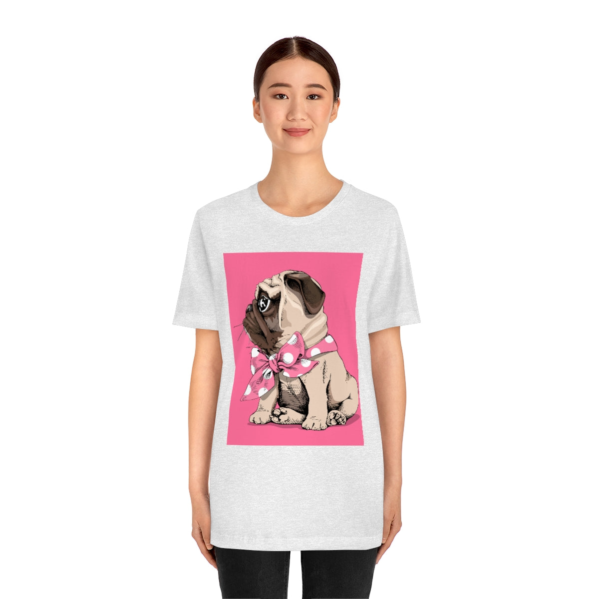 Unisex Jersey Short Sleeve Tee "Puppy Pug with a bow tie"