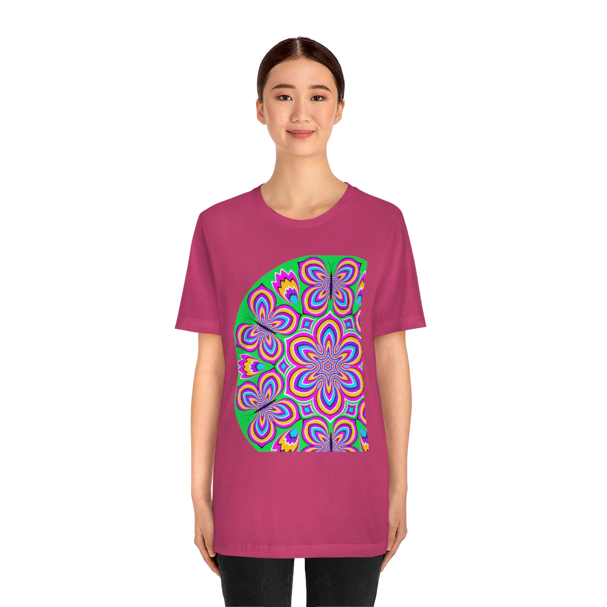 Unisex Jersey Short Sleeve Tee "Optical illusion Colorful flower and butterflies"