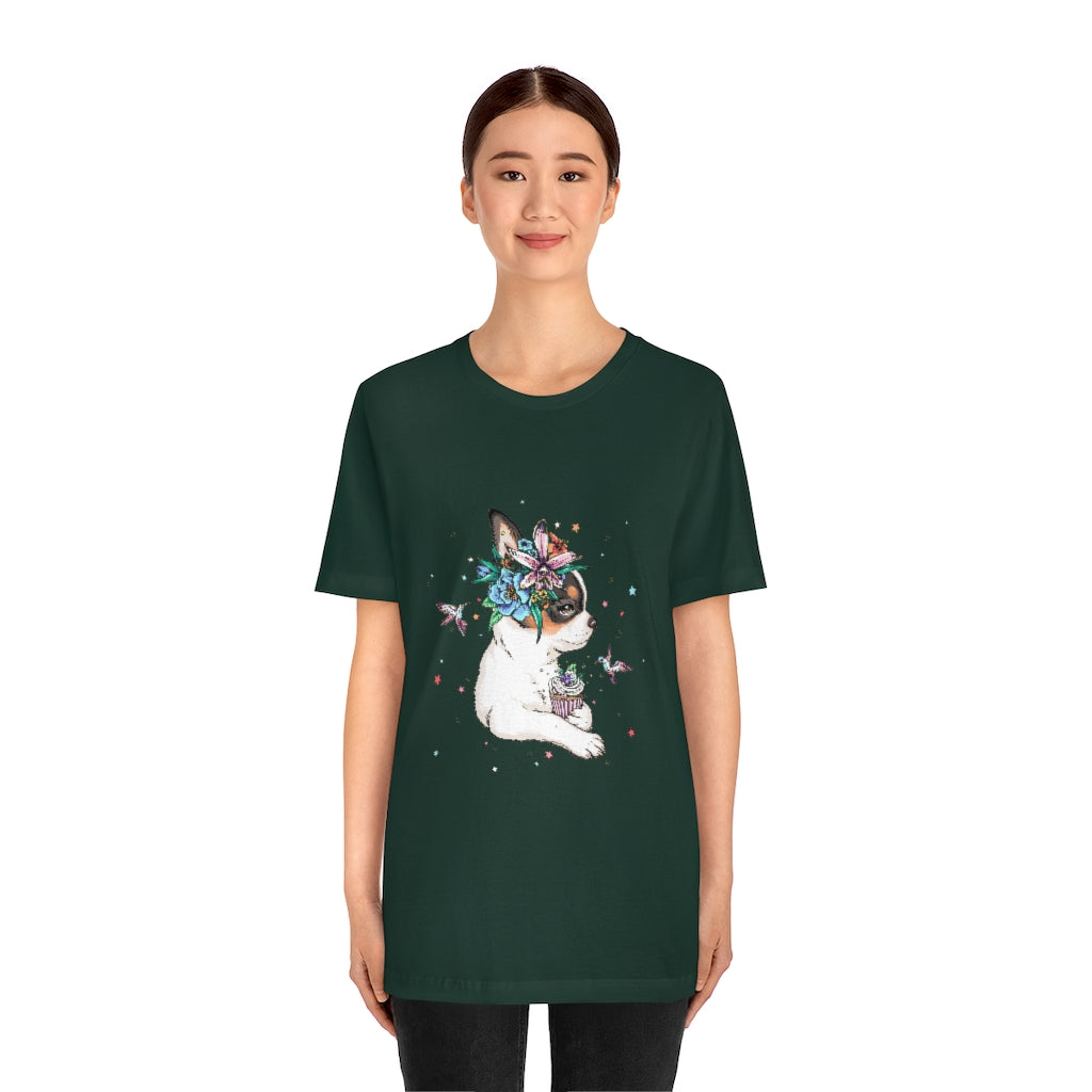 Unisex Jersey Short Sleeve Tee "Chihuahua puppy & cupcake"