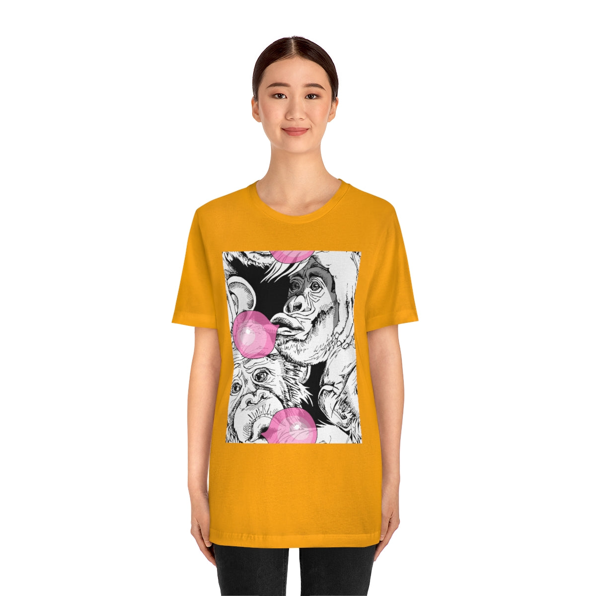 Unisex Jersey Short Sleeve Tee "Funny Monkey with a pink bubble gum"