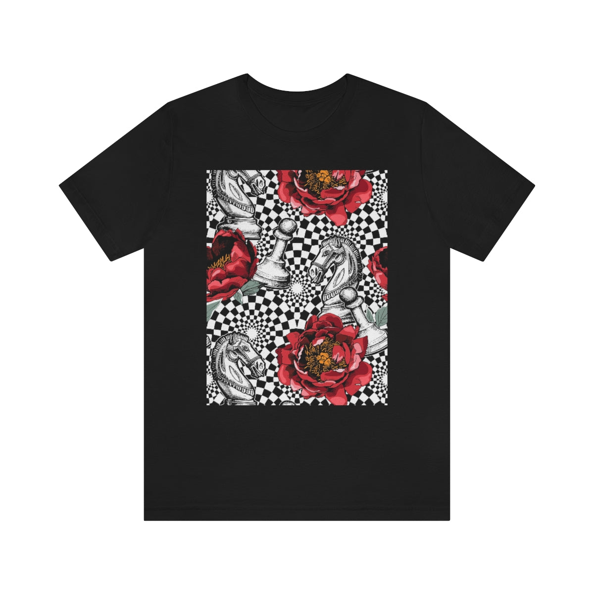 Unisex Jersey Short Sleeve Tee "Optical illusion Chess & flowers"