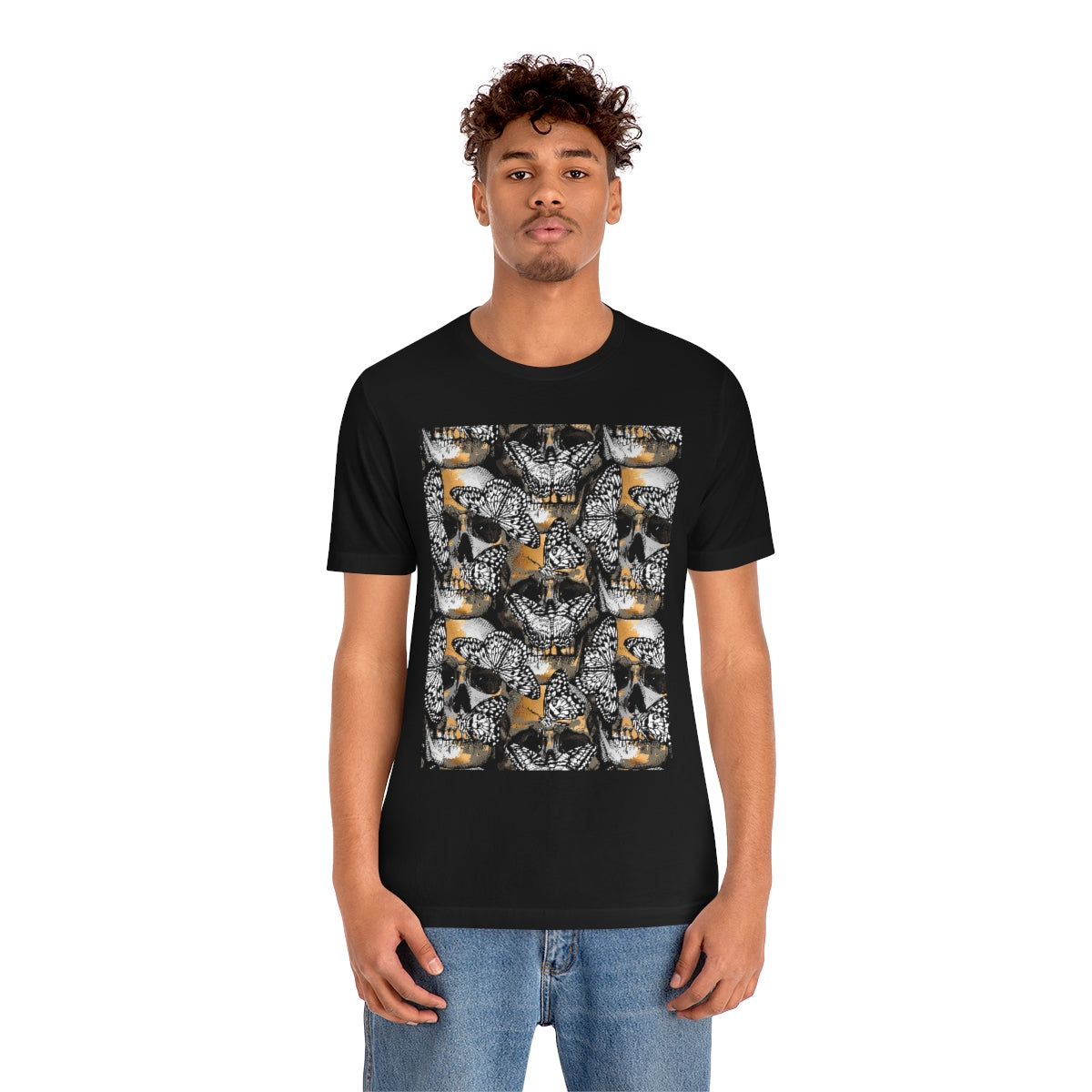 Unisex Jersey Short Sleeve Tee "Gold and silver Human skulls with & Butterflies"