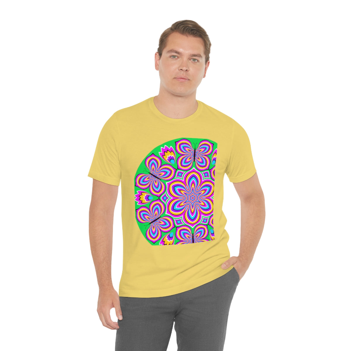 Unisex Jersey Short Sleeve Tee "Optical illusion Colorful flower and butterflies"
