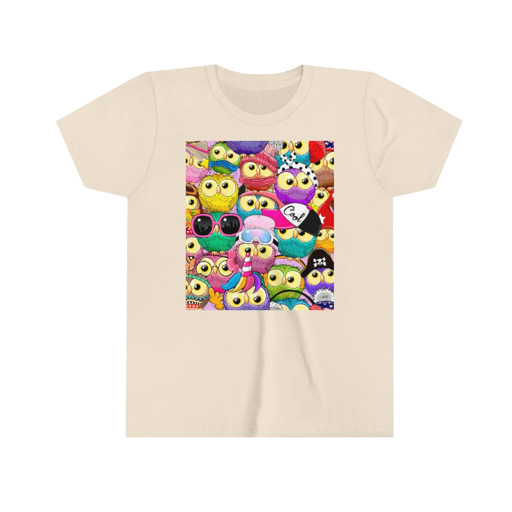 Youth Short Sleeve Tee "Colorful Pattern with cute cartoon owls"