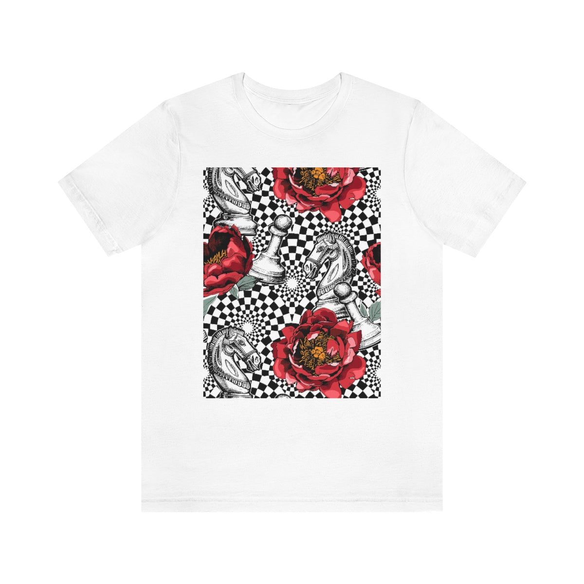 Unisex Jersey Short Sleeve Tee "Optical illusion Chess & flowers"