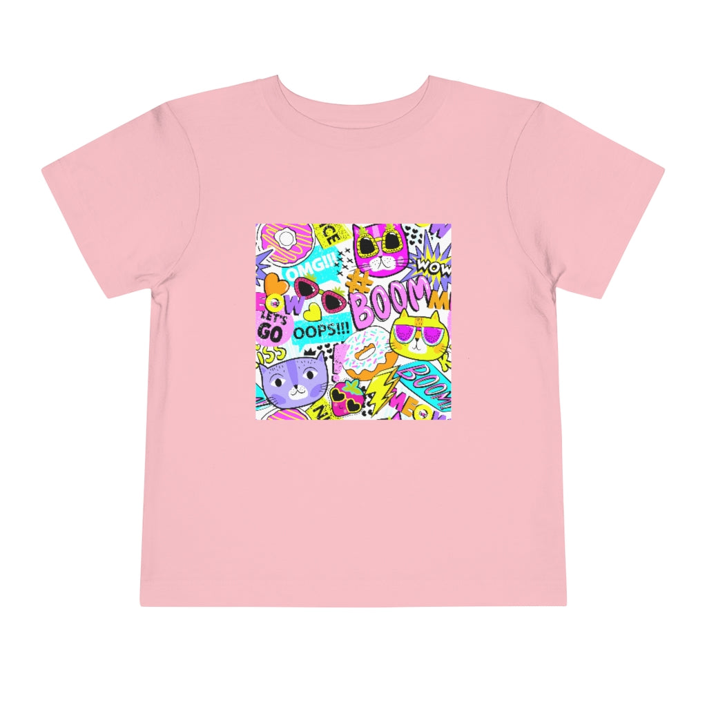 Kids Short Sleeve Tee "Funny cats in sunglasses Abstract pattern"