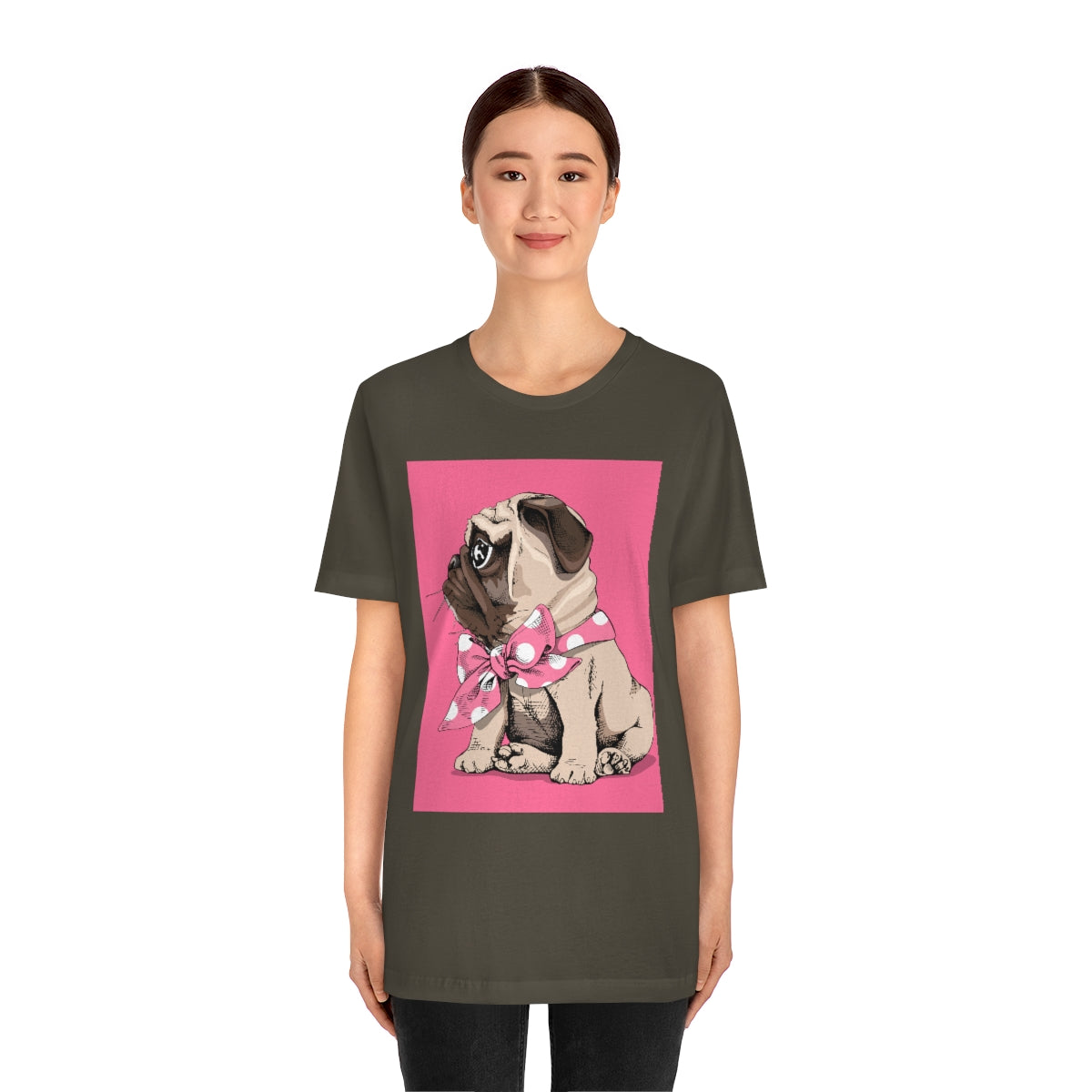 Unisex Jersey Short Sleeve Tee "Puppy Pug with a bow tie"