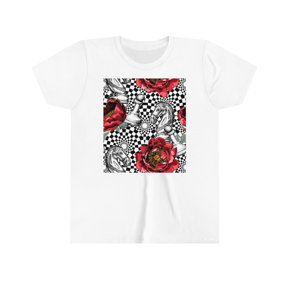 Youth Short Sleeve Tee "Optical illusion Chess & flowers"