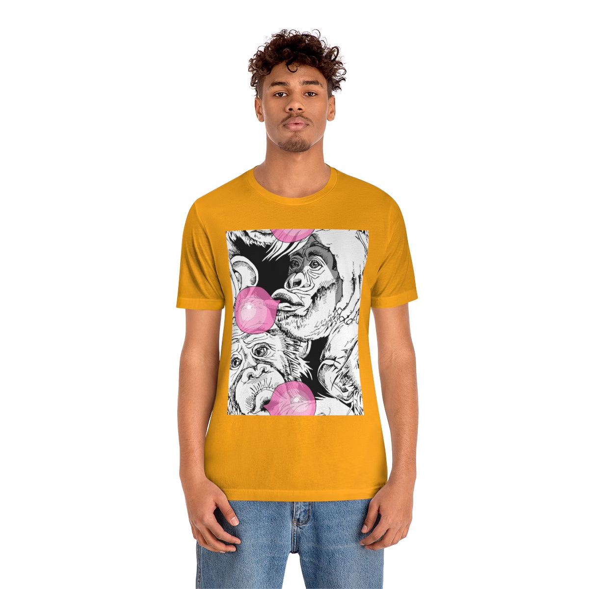 Unisex Jersey Short Sleeve Tee "Funny Monkey with a pink bubble gum"