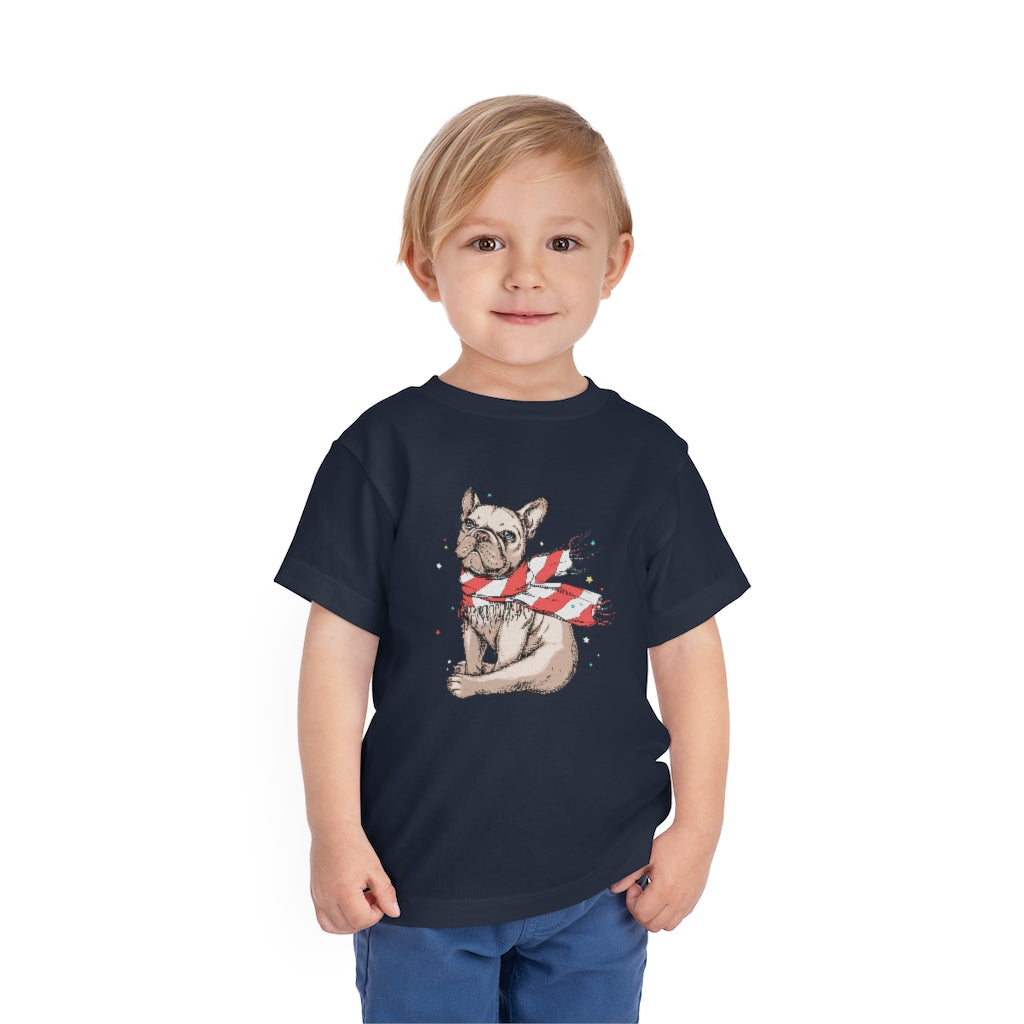Kids Short Sleeve Tee "French bulldog in a striped scarf"