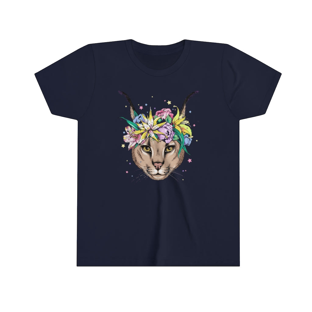 Youth Short Sleeve Tee "Caracal with flowers"