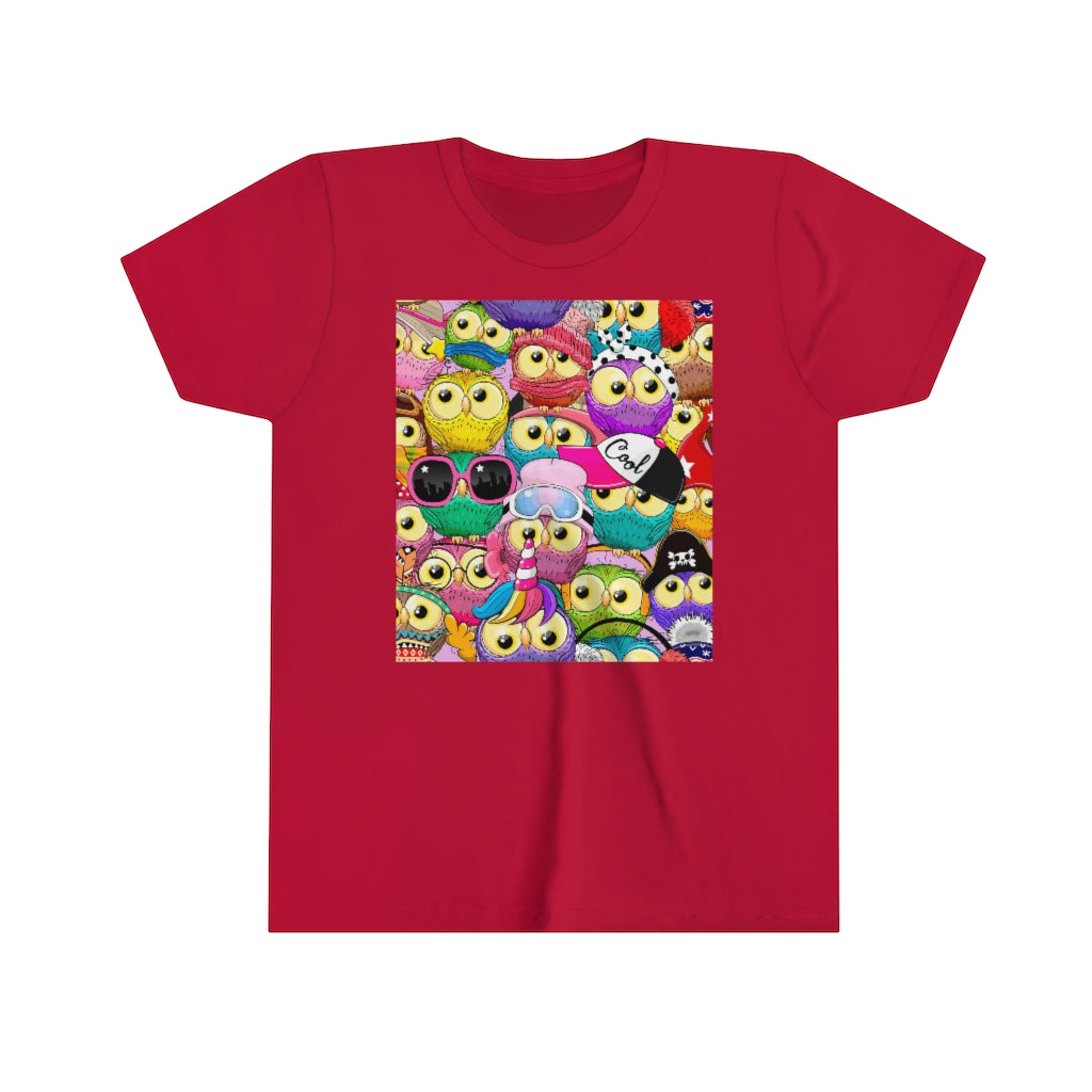 Youth Short Sleeve Tee "Colorful Pattern with cute cartoon owls"