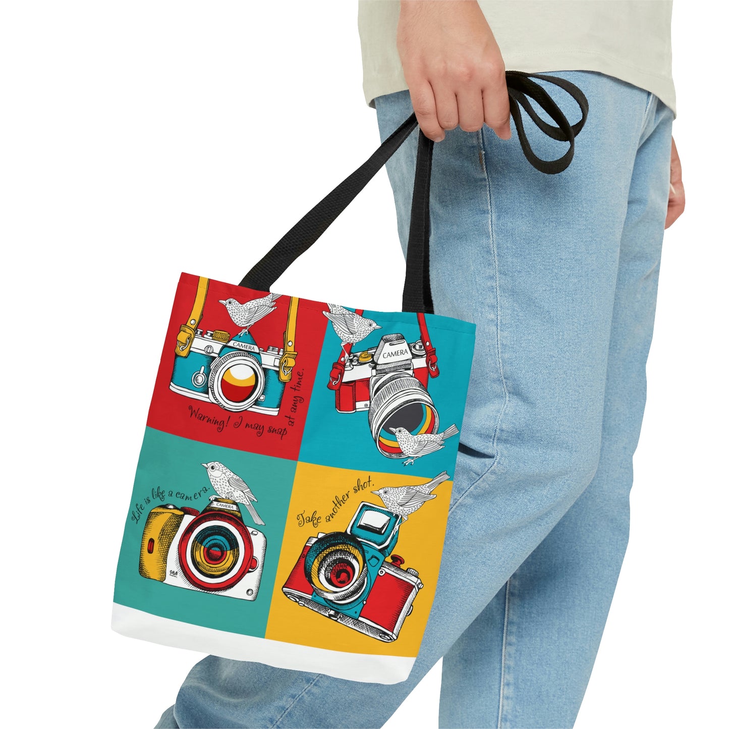 AOP Tote Bag "Cameras and birds"