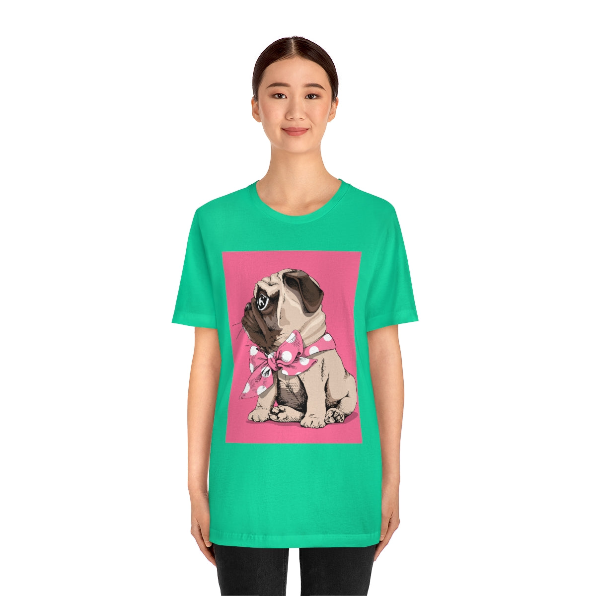 Unisex Jersey Short Sleeve Tee "Puppy Pug with a bow tie"