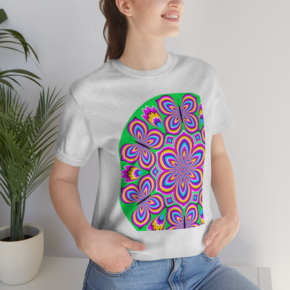Unisex Jersey Short Sleeve Tee "Optical illusion Colorful flower and butterflies"