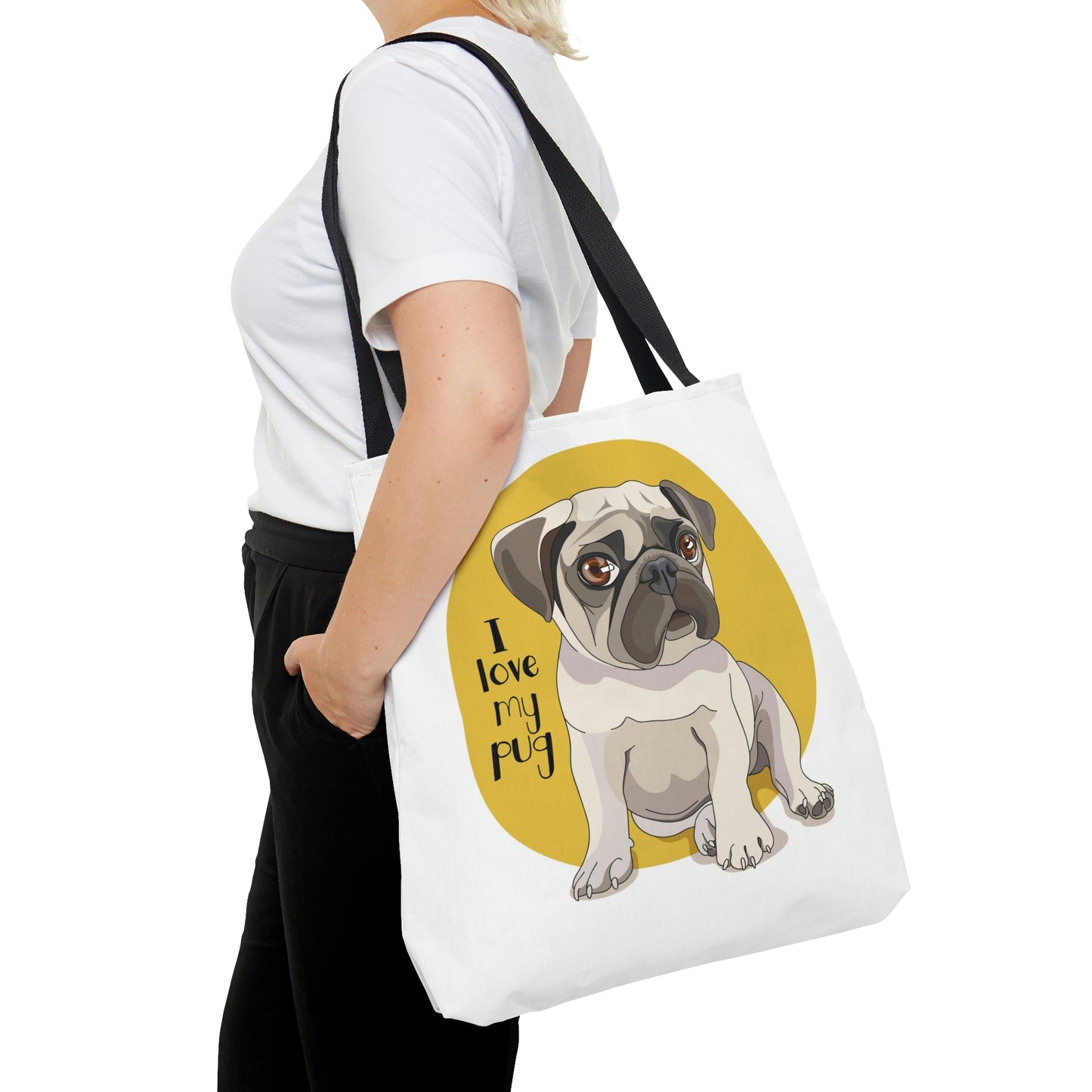 AOP Tote Bag "Puppy Pug on a yellow background"