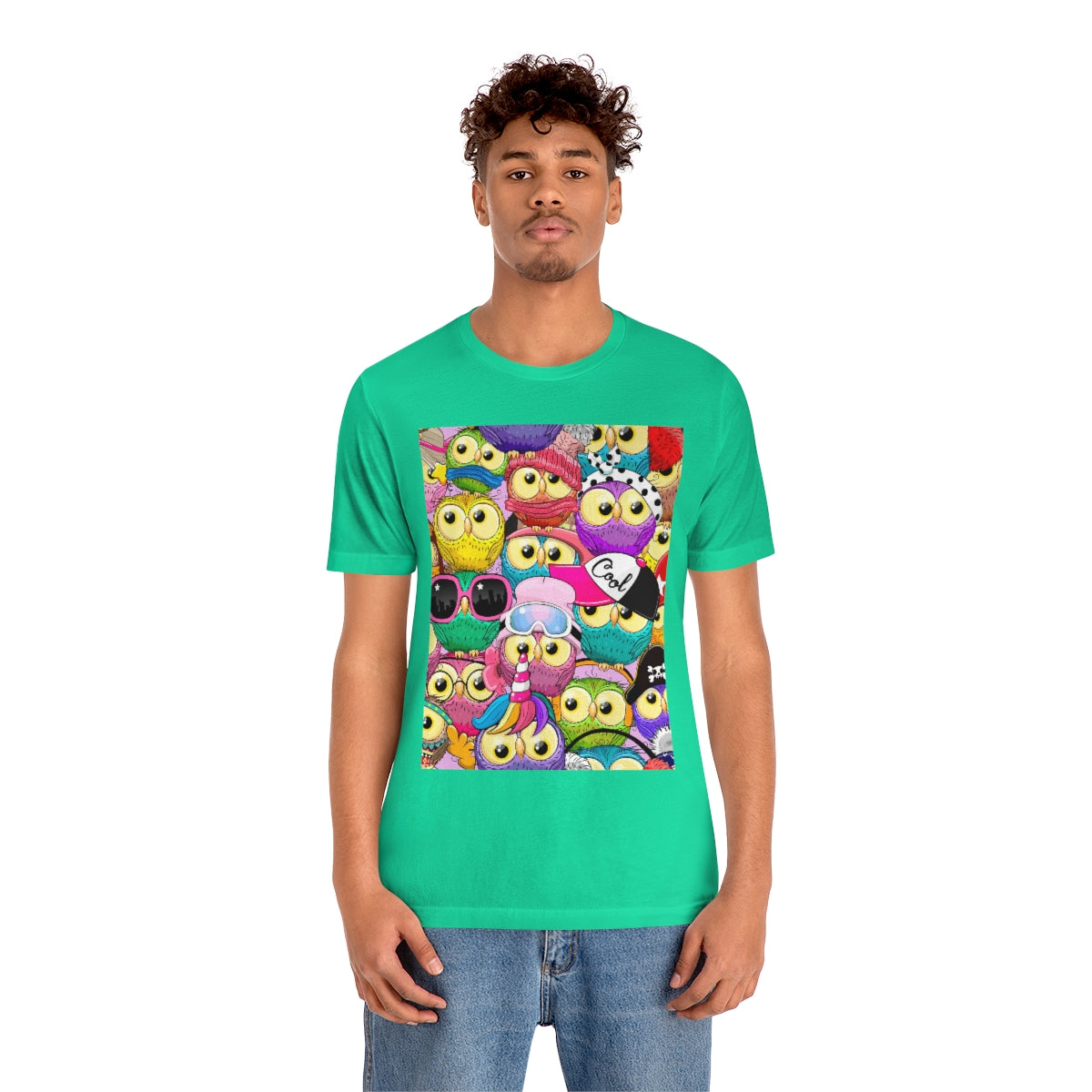 Unisex Jersey Short Sleeve Tee "Colorful Pattern with cute cartoon owls"