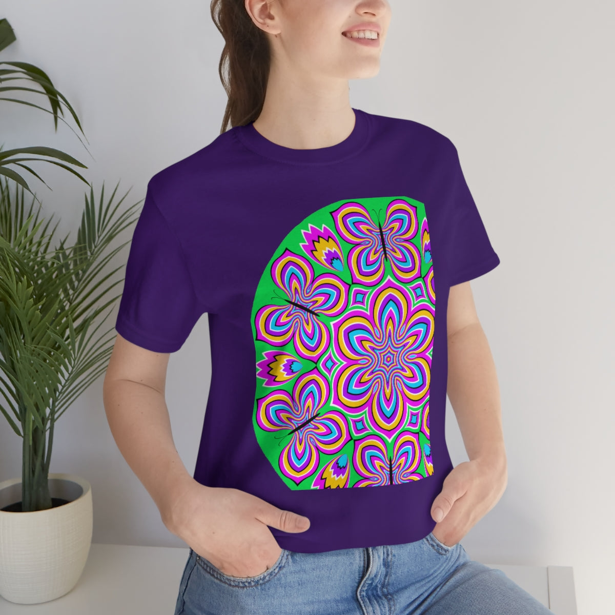 Unisex Jersey Short Sleeve Tee "Optical illusion Colorful flower and butterflies"