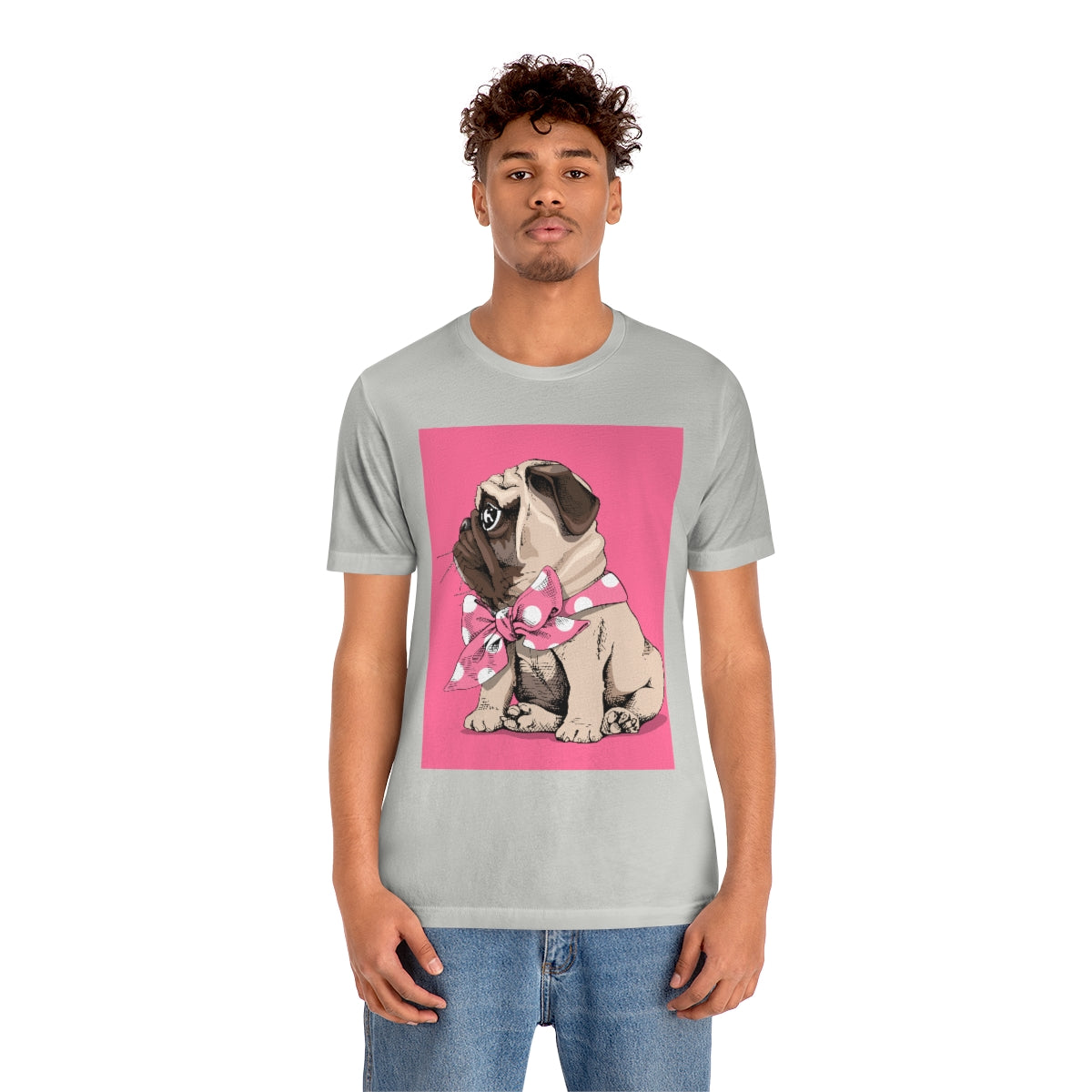 Unisex Jersey Short Sleeve Tee "Puppy Pug with a bow tie"